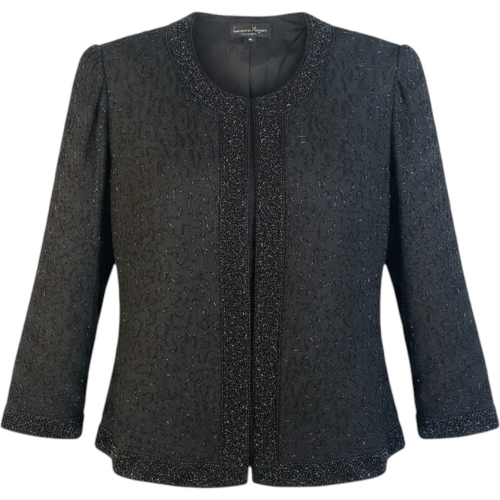 Laurence Kazar Beaded Silk Jacket‎ Womens XL Evening Y2k Elegant 90s Glam Formal